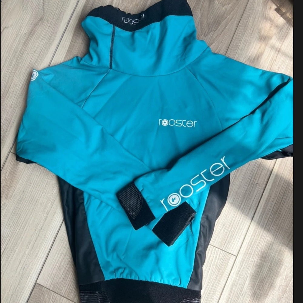 Rooster Blue and Black Ski Jacket with High Collar